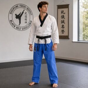 ProForce Gladiator Martial Arts Karate Pants Blue Elastic Waist DrawstringSize 5